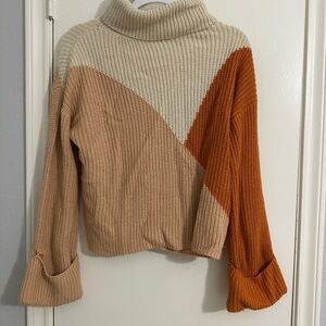 Colorblock Turtleneck Sweater - Beige, Cream, and Orange